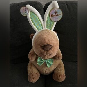 FAO Schwarz Plush capybara  with removable Sparkly Green Bunny Ears